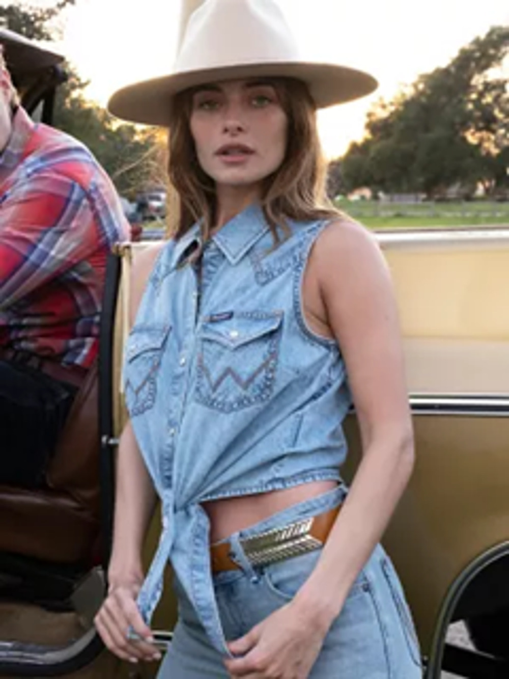 Wrangler Retro Sleeveless Tie-Front Denim Top Light Wash Blue Size XL